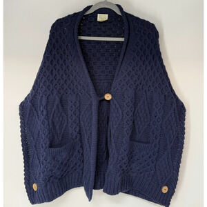 Kilronan Knitwear Merino Wool Vest One Size OS Navy Cable Knit Irish Boho